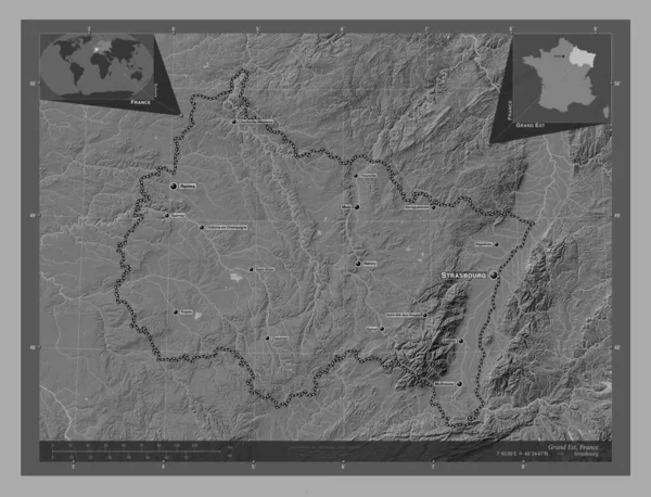 Grand Est Região França Bilevel Mapa Elevação Com Lagos Rios — Fotografia de Stock