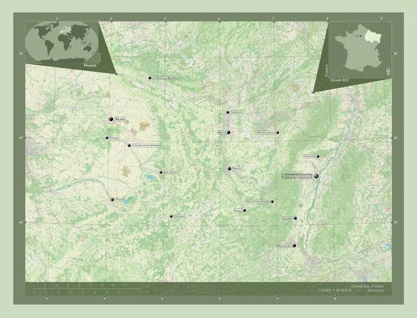 Grand Est Regione Francia Mappa Stradale Aperta Località Nomi Delle — Foto Stock