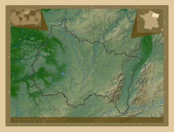 Grand Est Region Frankreich Farbige Übersichtskarte Mit Seen Und Flüssen — Stockfoto