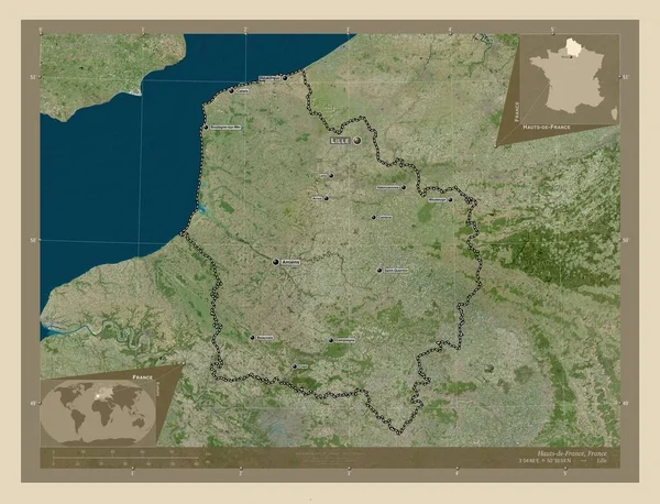 Hauts France Região França Mapa Satélite Alta Resolução Locais Nomes — Fotografia de Stock