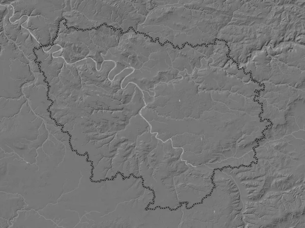 Ile-de-France, region of France. Bilevel elevation map with lakes and rivers