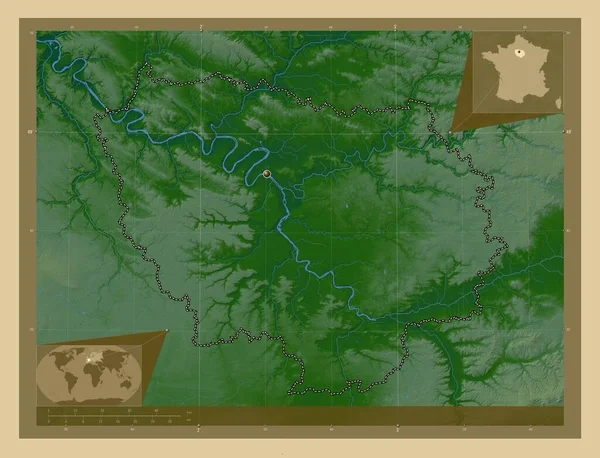 Ile France Region Francie Barevná Mapa Jezery Řekami Pomocné Mapy — Stock fotografie