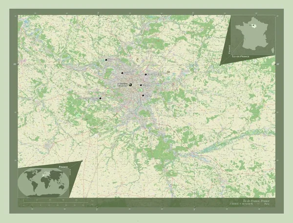 Ile France Fransa Bölgesi Açık Sokak Haritası Bölgenin Büyük Şehirlerinin — Stok fotoğraf