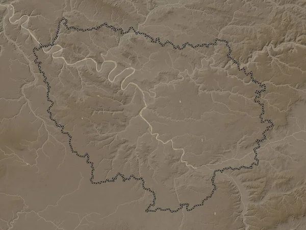 Ile-de-France, region of France. Elevation map colored in sepia tones with lakes and rivers