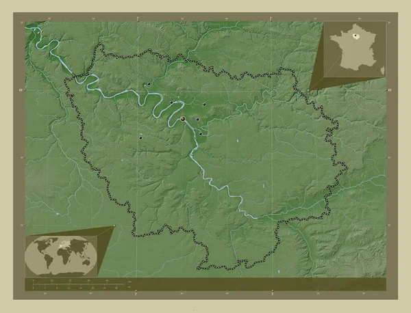 Ile France Περιφέρεια Γαλλίας Υψόμετρο Χάρτη Χρωματισμένο Στυλ Wiki Λίμνες — Φωτογραφία Αρχείου