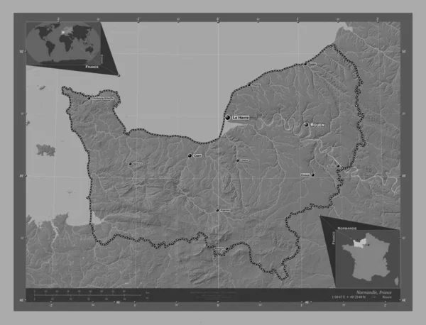 Нормандія Регіон Франції Білевелівська Карта Висот Озерами Річками Місця Розташування — стокове фото