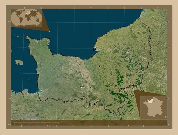 Normandie Regio Van Frankrijk Lage Resolutie Satellietkaart Locaties Van Grote — Stockfoto