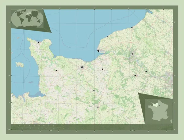 Normandie Região França Abrir Mapa Rua Locais Das Principais Cidades — Fotografia de Stock