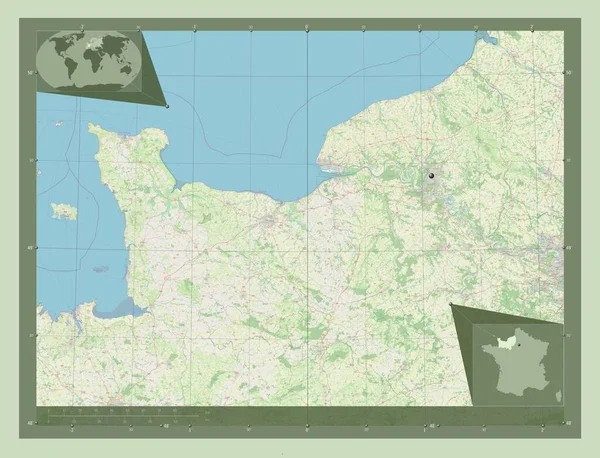 Нормандія Регіон Франції Відкрита Карта Вулиць Кутові Допоміжні Карти Місцезнаходження — стокове фото