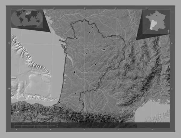 Nouvelle Aquitaine Regionen Frankrike Bilevel Höjd Karta Med Sjöar Och — Stockfoto