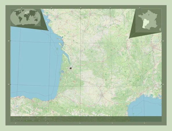 Nouvelle Aquitaine Regio Van Frankrijk Open Plattegrond Hulplocatiekaarten Hoek — Stockfoto