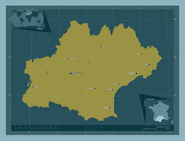 オッチニー フランスの地域 しっかりした色の形 地域の主要都市の位置と名前 コーナー補助位置図 — ストック写真