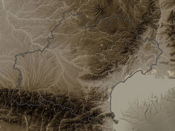 Occitanie Region France Elevation Map Colored Sepia Tones Lakes Rivers — Stock Photo, Image