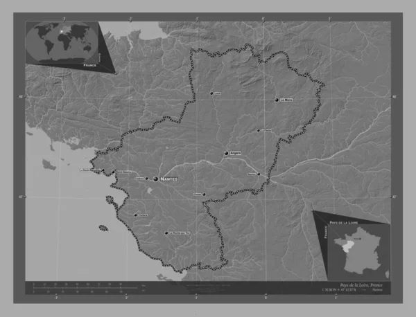 Pays Loire Regio Van Frankrijk Hoogteplattegrond Met Meren Rivieren Locaties — Stockfoto