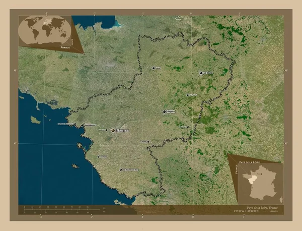 Pays Loire Região França Mapa Satélite Baixa Resolução Locais Nomes — Fotografia de Stock