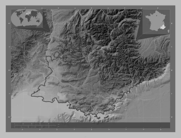 Прованс Лазурный Берег Регион Франции Карта Высот Оттенках Серого Озерами — стоковое фото