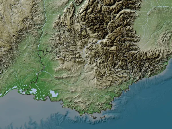 Provence Alpes Cote Azur Region France Elevation Map Colored Wiki — Stock Photo, Image