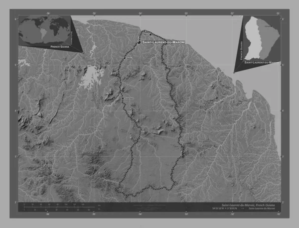 Saint Laurent Maroni Okręg Gujany Francuskiej Dwupoziomowa Mapa Jeziorami Rzekami — Zdjęcie stockowe
