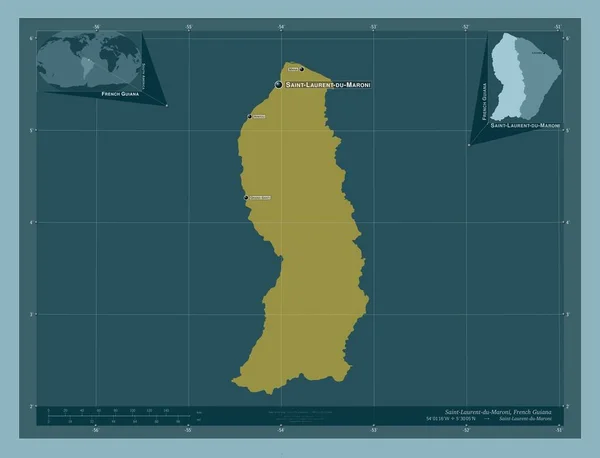 サンローラン マローニ フランス領ギアナの地区 しっかりした色の形 地域の主要都市の位置と名前 コーナー補助位置図 — ストック写真