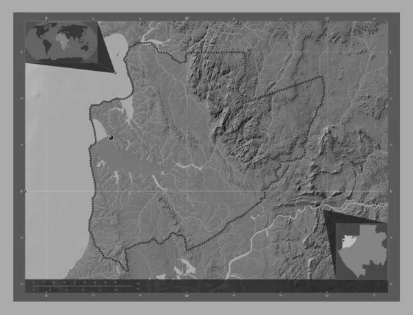 Estuaire Província Gabão Bilevel Mapa Elevação Com Lagos Rios Mapa — Fotografia de Stock