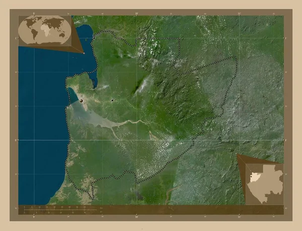 Estuaire Провінція Габон Супутникова Карта Низькою Роздільною Здатністю Розташування Великих — стокове фото