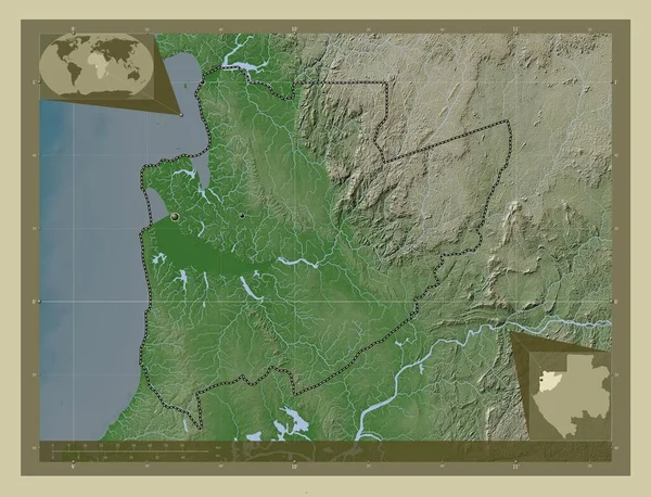 Estuaire Επαρχία Της Γκαμπόν Υψόμετρο Χάρτη Χρωματισμένο Στυλ Wiki Λίμνες — Φωτογραφία Αρχείου