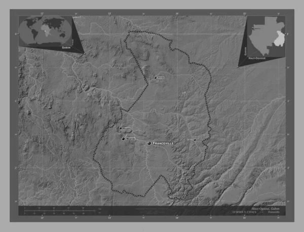 Haut Ogooue Prowincja Gabon Dwupoziomowa Mapa Jeziorami Rzekami Lokalizacje Nazwy — Zdjęcie stockowe