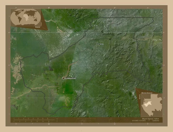 Moyen Ogooue Provinz Gabun Satellitenkarte Mit Niedriger Auflösung Orte Und — Stockfoto