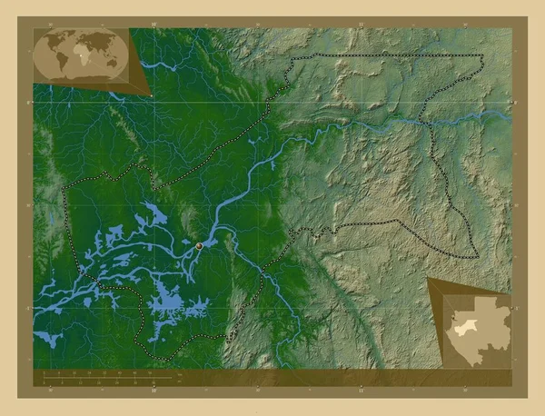Моен Огуэ Провинция Габон Цветная Карта Высоты Озерами Реками Вспомогательные — стоковое фото
