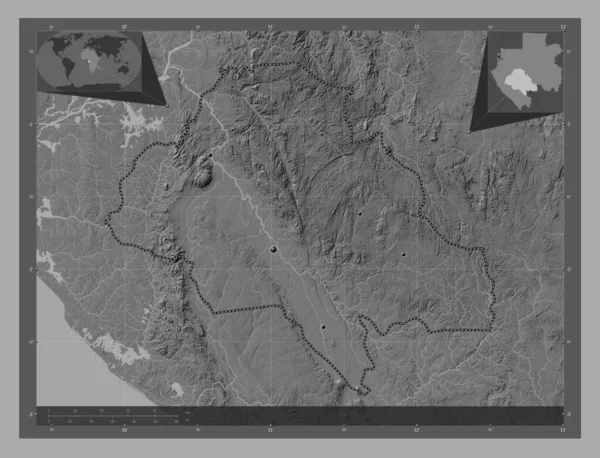 Ngounie Provincia Gabón Mapa Elevación Bilevel Con Lagos Ríos Ubicaciones — Foto de Stock