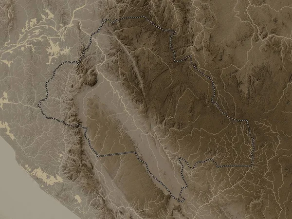 Ngounie Provincia Gabón Mapa Elevación Coloreado Tonos Sepia Con Lagos — Foto de Stock