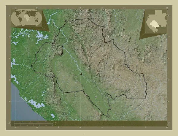 Нгуни Провинция Габон Карта Высоты Окрашенная Вики Стиле Озерами Реками — стоковое фото