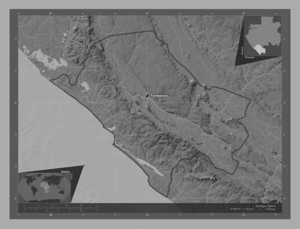 Nyanga Provincie Gabon Hoogteplattegrond Met Meren Rivieren Locaties Namen Van — Stockfoto