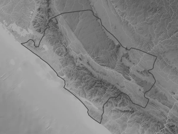 Nyanga Province Gabon Grayscale Elevation Map Lakes Rivers — Stock Photo, Image