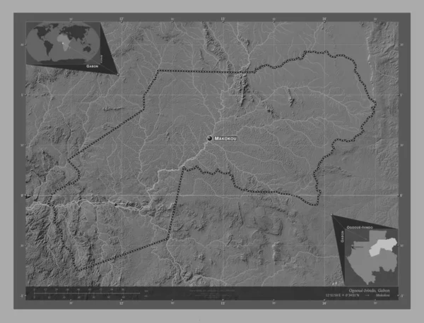 Огове Івіндо Провінція Габон Білевелівська Карта Висот Озерами Річками Місця — стокове фото