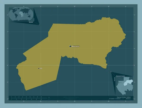 Ogooue Ivindo 加蓬省 固体的颜色形状 该区域主要城市的地点和名称 角辅助位置图 — 图库照片