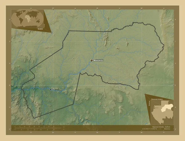 Ογκόου Ιβίντο Επαρχία Γκαμπόν Χρωματιστός Υψομετρικός Χάρτης Λίμνες Και Ποτάμια — Φωτογραφία Αρχείου