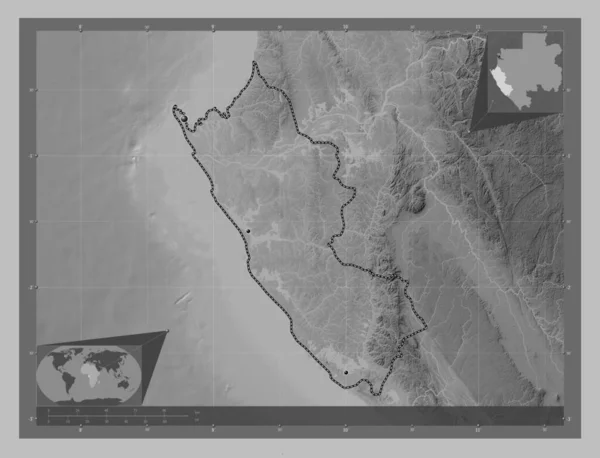 Ogooue Maritime Provincia Gabón Mapa Elevación Escala Grises Con Lagos — Foto de Stock