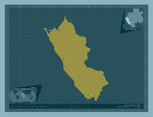 Ogooue Maritime Gabon Vilayeti Katı Renk Şekli Bölgenin Büyük Şehirlerinin — Stok fotoğraf