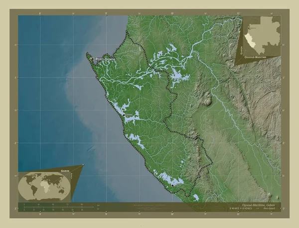 Ogooue Maritime Провинция Габон Карта Высоты Окрашенная Вики Стиле Озерами — стоковое фото