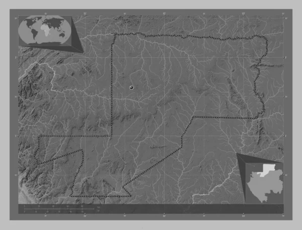 Wouleu Ntem Provinz Gabun Graustufen Höhenkarte Mit Seen Und Flüssen — Stockfoto