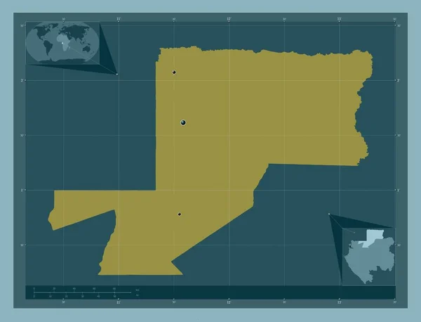 Wouleu Ntem 加蓬省 固体的颜色形状 该区域主要城市的所在地点 角辅助位置图 — 图库照片