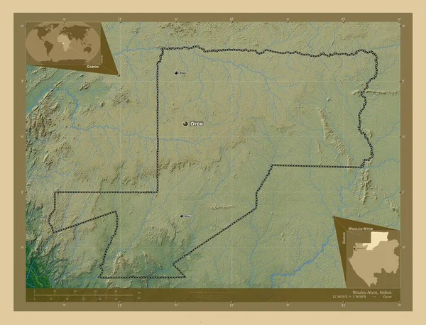 Wouleu Ntem Επαρχία Της Γκαμπόν Χρωματιστός Υψομετρικός Χάρτης Λίμνες Και — Φωτογραφία Αρχείου