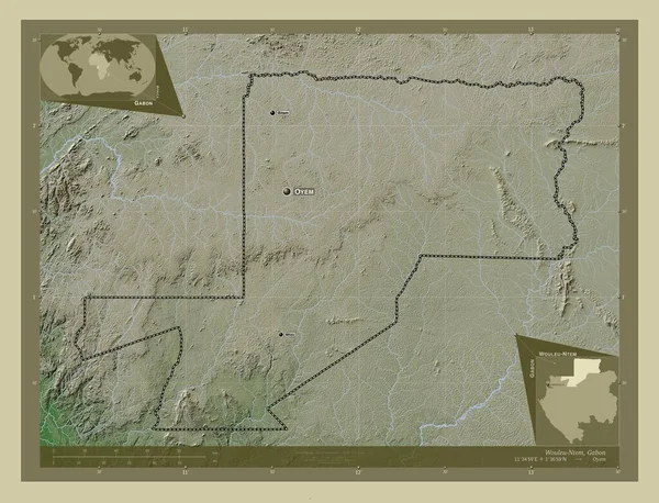 Wouleu Ntem Provincie Gabon Zdvihová Mapa Zbarvená Stylu Wiki Jezery — Stock fotografie