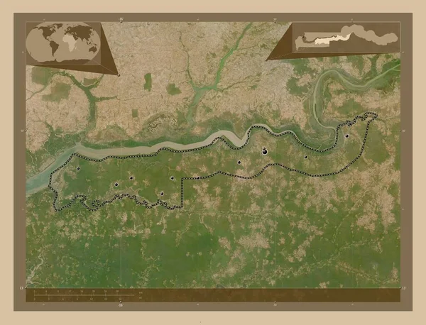 Нижняя Река Разделение Гамбии Карта Спутника Низкого Разрешения Места Расположения — стоковое фото