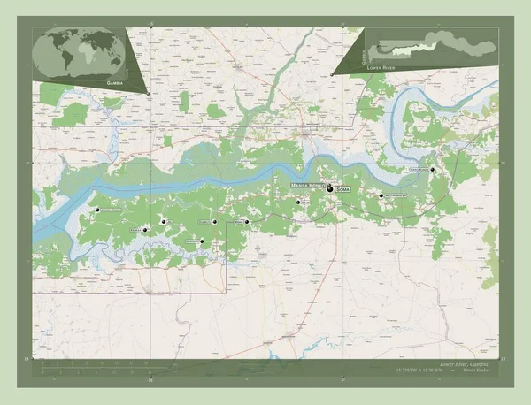 Нижня Річка Підрозділ Гамбії Відкрита Карта Вулиць Місця Розташування Назви — стокове фото
