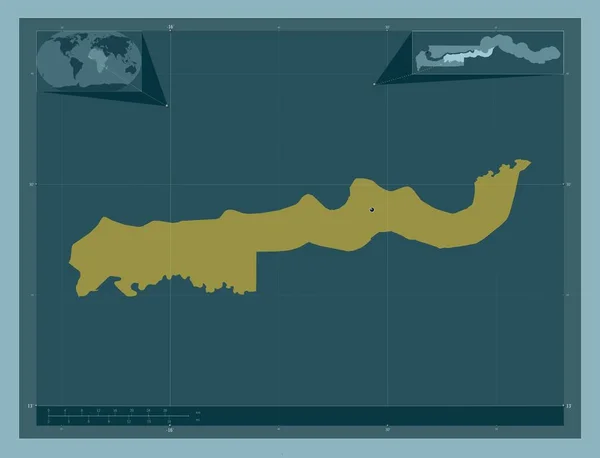 下の川 ガンビアの分割 しっかりした色の形 コーナー補助位置図 — ストック写真