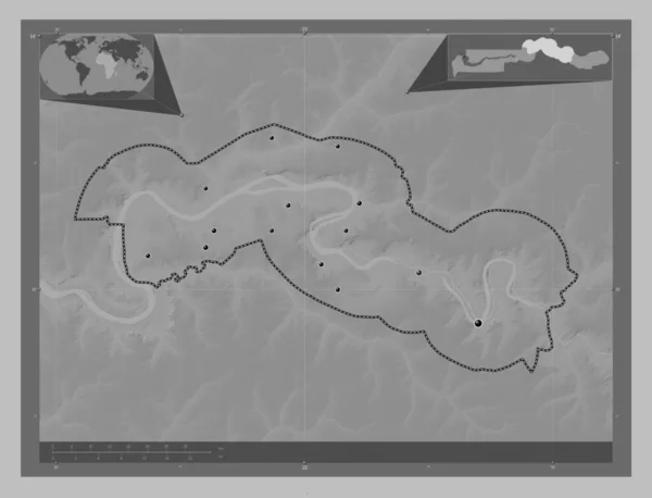 Wyspa Maccarthy Oddział Gambii Mapa Wzniesień Skali Szarości Jeziorami Rzekami — Zdjęcie stockowe