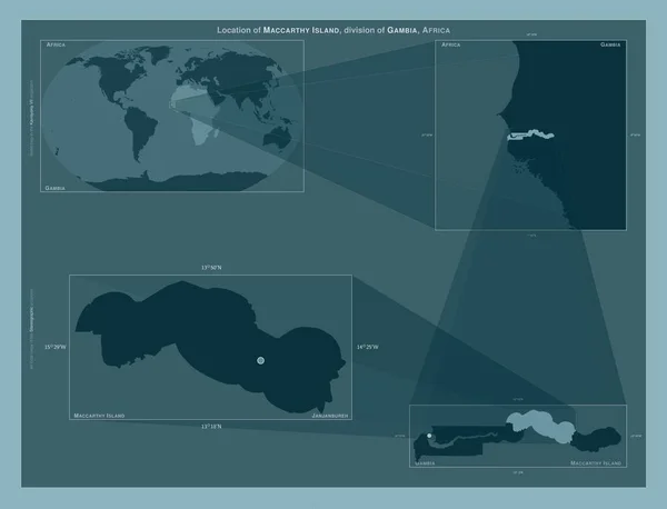 Maccarthy Adası Gambiya Bölümü Büyük Ölçekli Haritalarda Bölgenin Yerini Gösteren — Stok fotoğraf