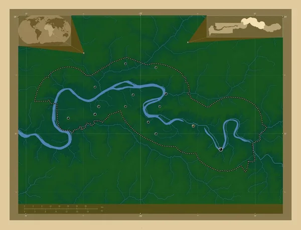 Wyspa Maccarthy Oddział Gambii Kolorowa Mapa Wzniesień Jeziorami Rzekami Lokalizacje — Zdjęcie stockowe